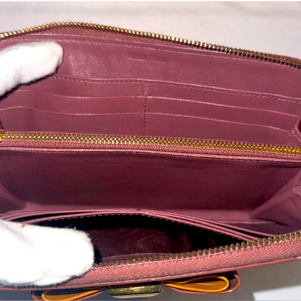 MIU MIU Tanish-Mauve Enamel Leather Long Wallet w/Box & Tissue. Authentic, EUC
